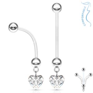 Bauchnabelpiercing Bioflex Schwangerschaft weißes Kristall Herz