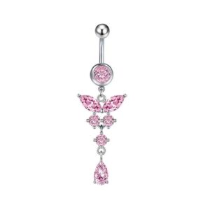 Bauchnabelpiercing Schmetterling Kristall Tropfen Rosa