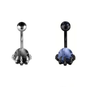 Bauchnabelpiercing Skelett Hand um marmorierte Kugel