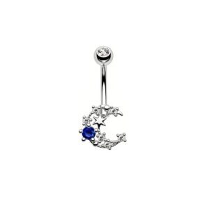 Bauchnabelpiercing mit Mond- und Stern-Detail & blauem Stein