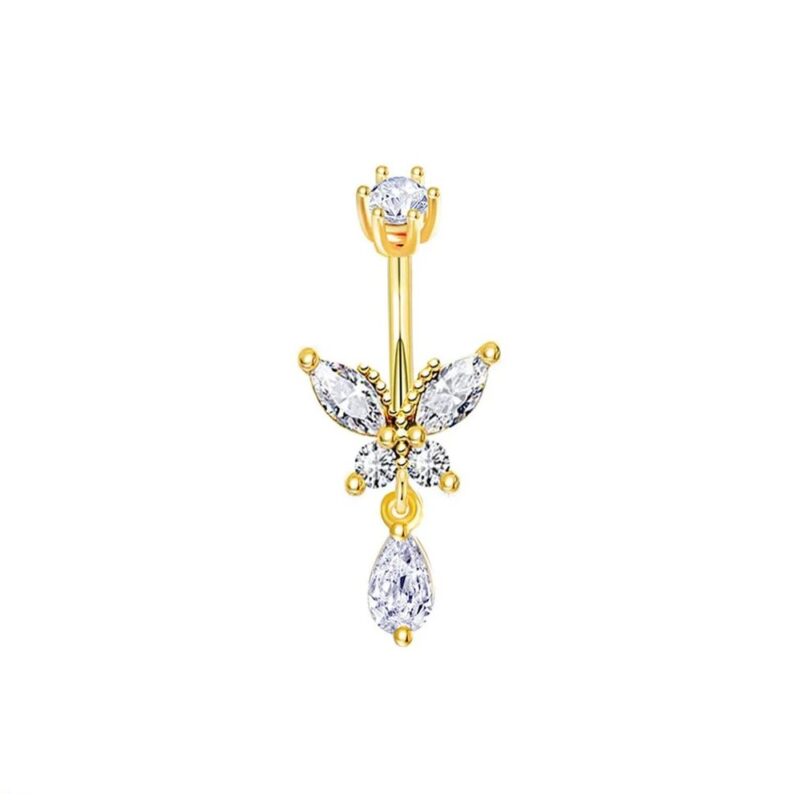 Bauchnabelpiercing Schmetterling mit Kristallen und goldfarbiger Beschichtung