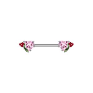 Brustwarzenpiercing Rosa Kristallherz mit Roter Rose