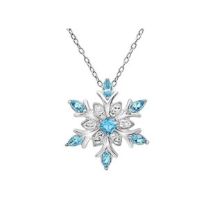 Elegante Edelstahl Halskette mit Schneeflocken-Anhänger – Hellblaue & Weiße Kristalle, 50 cm
