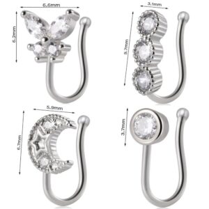 Fake Nasenpiercing zum Klemmen diverse Motive mit Kristallen