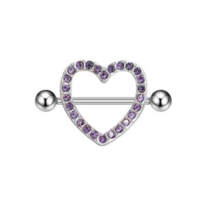 Brustwarzenpiercing Herz mit Violetten Zirkonia-Kristallen verziert