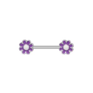 Brustwarzenpiercing mit Violett Weißer Blume aus Edelstahl