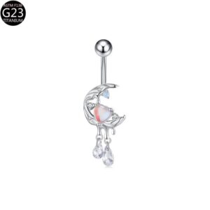 Bauchnabelpiercing Mond & Herz mit Kristallanhängern – G23 Titan (ASTM F136)