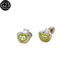 Ohrstecker Apfel-/Herzform grün mit Augen und Kristall | Titanstahl