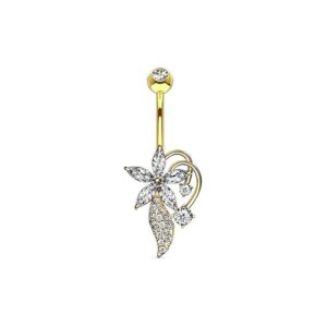 Bauchnabelpiercing Blumen Design mit Kristallen und goldfarbener Beschichtung