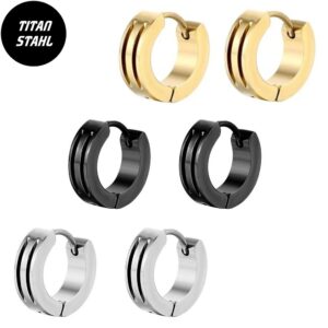 Titanstahl Creolen Ohrringe | Gold / Schwarz / Silber – Hypoallergen Huggie 1 Paar
