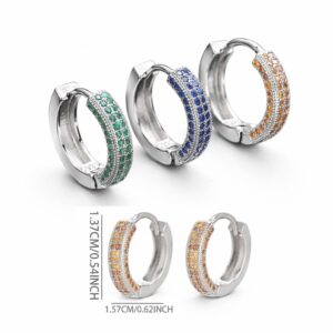 Versilberte Creolen Ohrringe mit farbigen Zirkonia Kristallen | Paar