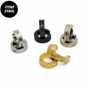 Titanstahl Creolen Ohrclips mit Struktur – Silber, Schwarz, Gold und Gold/Silber