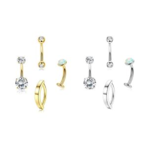 Bauchnabelpiercing Set – mit Zirkonia- und Opal-Elementen in Gold und Silber