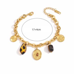 Charm Armband – Edelstahl vergoldet – Anhänger mit Naturstein & Ornamenten