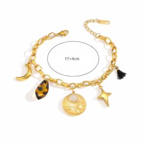 Charm Armband – Edelstahl vergoldet – Anhänger mit Stern, Mond & Medaillon