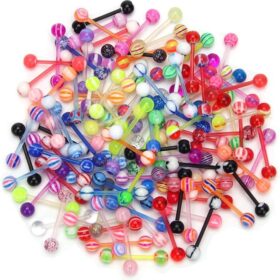 10 Stück Zungenpiercing Barbell aus flexiblem PTFE-Material mit 6 mm Kugeln