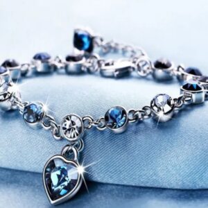Kristall Armband mit Herzanhänger – Weiss/Blau
