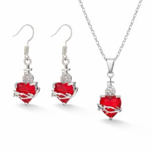 Alternative view of Schmuckset Herz mit Dornen – Ohrringe und Halskette mit rotem Kristall | silberfarben / goldfarben