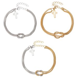 Knotenkette-Armband mit Kreuz-Anhänger aus Edelstahl in 3 Varianten