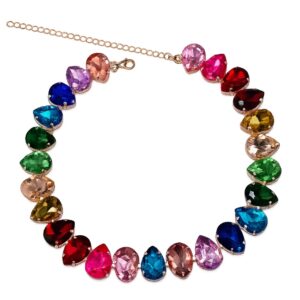Bunte Choker Halskette mit tropfenförmigen Kristallen und goldfarbener Kette