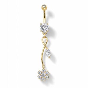 Bauchnabelpiercing Gold – Kristall Blume & Infinity Anhänger