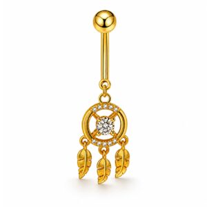 Bauchnabelpiercing Traumfänger Gold mit Zirkonia & Federn – Edelstahl 316L