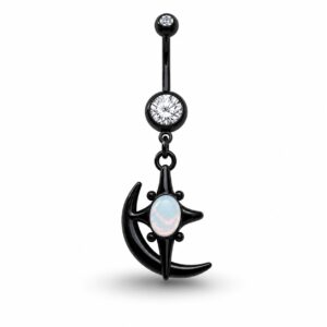 Bauchnabelpiercing Mond & Opal – Black Gothic Edelstahl Anhänger