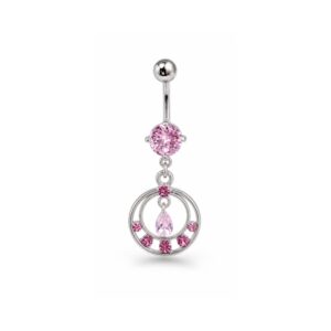 Bauchnabelpiercing Pink Crystal Circle Drop – Zirkonia Anhänger Edelstahl