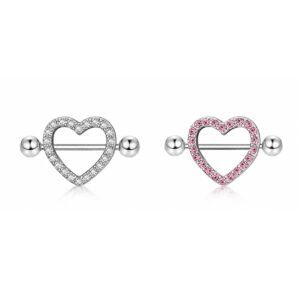 Brustwarzenpiercing Herz mit Weißen oder Rosa Zirkonia-Kristallen verziert