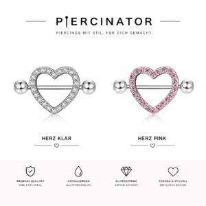 Brustwarzenpiercing Herz mit Weißen oder Rosa Zirkonia-Kristallen verziert